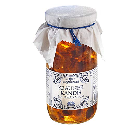 L.W.C. Michelsen - Landhaus Brauner Kandis mit Jamaika-Rum (530g) | Brauner Würfelkandis eingelegt in Jamaika-Rum | für Tee-Liebhaber | Ein Glas voll purer Natürlichkeit