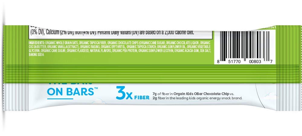 Orgain Organic Kids Energy Bar, Chocolate Chip - Great for Snacks, Vegan, 7g Dietary Fiber, Dairy Free, Gluten Free, Lactose Free, Soy Free, Kosher, Non-GMO, 1.27 Ounce, 10 Count (Packaging May Vary) EXPIRED 12-11-2019