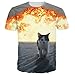 RAISEVERN Unisex Cool Explosion Cat Printed Graphic T Shirt Tops, Explosion Cat, US Small / Asian Large