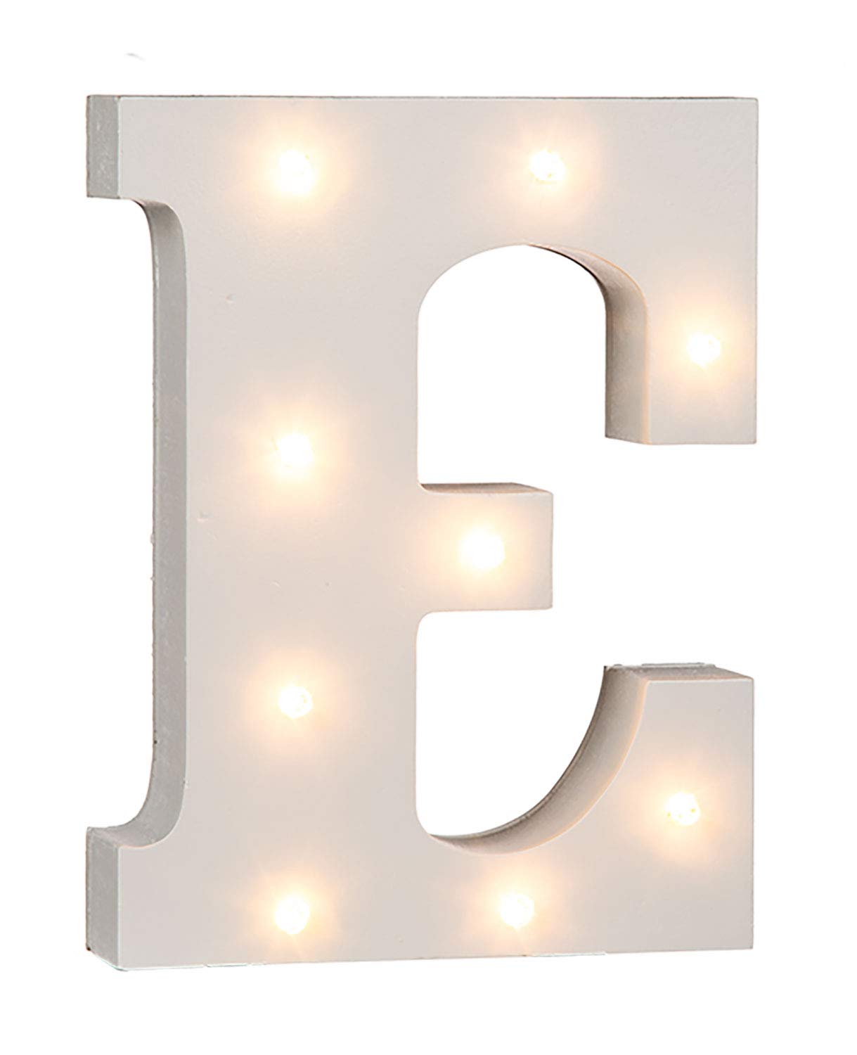 OOTB Illuminated Letter E Light with 8 LED, Wood, White