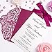 FEIYI 25 Pieces 5 x 7 inches Laser Cut Wedding Invitations Cards Free with Burgundy Color Ribbon for Birthday Baby Shower Wedding Rehearsal Dinner Invite (Burgundy)