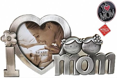 Mothers Birthday Picture Frame Metal Photo Frame 3.5"x3.5" Mom Gifts (Present "I Love MOM" Keychain) by GHJD