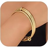 Aixsix Stackable Bangle Bracelets for Women 14K Gold Plated Triple Interlocked Bangle Stainless Steel Bracelets Classic Plain Non-Tarnish Jewelry Gift for Women