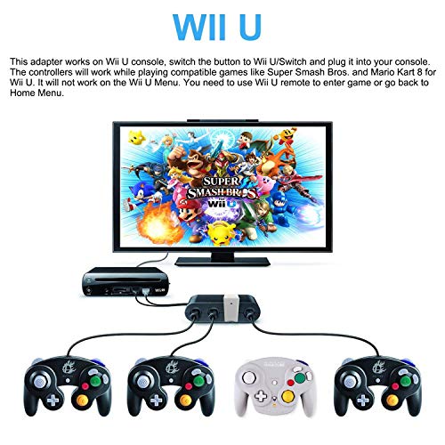 Gamecube Adapter for Switch,Wii U Gamecube Controller Adapter, Updated Version Gamecube Converter for Nintendo Wii U Super Smash Bros/Switch/PC/Mac, 4 Ports and No Need Driver, Turbo Mode,Black