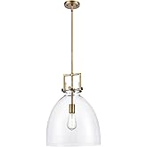 Innovations Newton Bell - 1 Light 14" Stem Hung Pendant - Brushed Brass Finish - Clear Shade