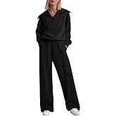 Aleumdr Two Piece Outfits Half Zip Sweatshirt Sweatsuit Lounge Sets for Women Matching Set Wide Leg Sweatpant Tracksuit