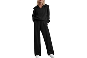 Aleumdr Two Piece Outfits Half Zip Sweatshirt Sweatsuit Lounge Sets for Women Matching Set Wide Leg Sweatpant Tracksuit