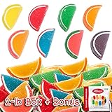 Jelly Fruit Slices Assorted Candy 2 LB Bulk Box 60-70 ct + Bonus Albanese 12-Flavor Gummi Bears Fun Pack Traditional Old Fashioned Gummy Sweets