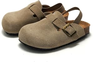 East Bajia Suede Clogs for Girls Boys Unisex Toddler Slippers Slip-on Kids Shoes Indoor Outdoor Cute Sandals Classic Cork Adjustable Buckle