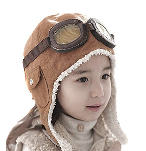 CTKcom Pilot Aviator Fleece Warm Hat Cap with Earmuffs for Kids,2 Pack(Coffee+Black)