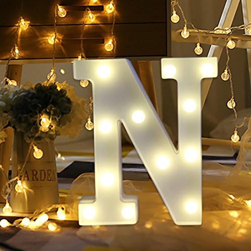 Keepfit LED Marquee Letter Lights Alphabet Light Up Letters Standing Hanging Sign for Home Wedding Birthday Party Bar Decoration (N, 8.7"x7.1"x1.8")