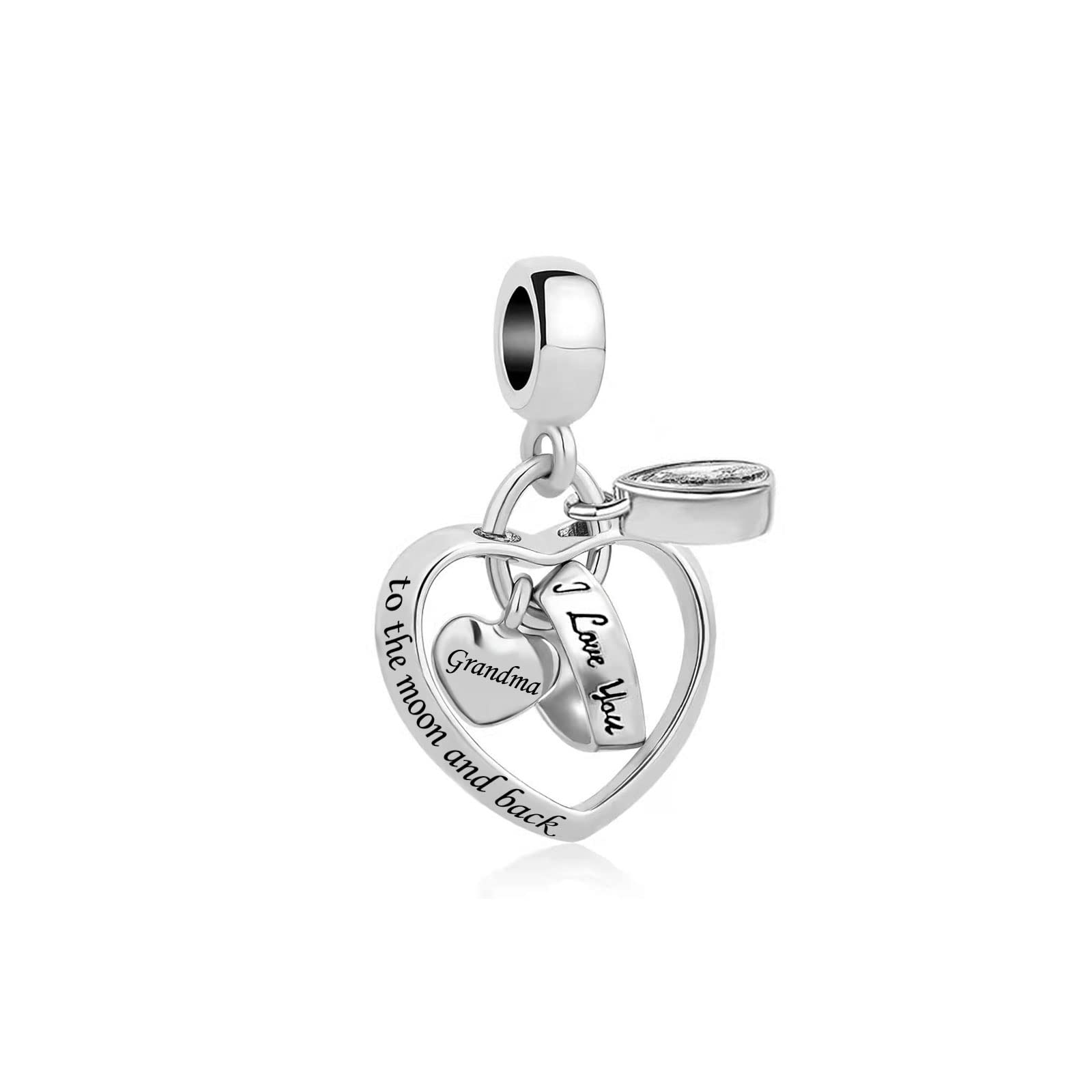 KunBead Jewelry Grandma I Love You Dangle Charms Nan Grandmother Nana Heart Charm for Bracelet Clearance
