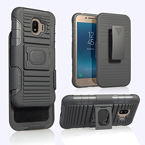 For Samsung Galaxy J2 PRO (2018), Grand Prime Pro 2018 [SM-J250F] Magnet Mount Ready Ring Armor Holster 5 in 1 Rugged Case With Ring Holder Kickstand + Belt Clip (BLACK)