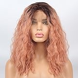 vvBing Short Bob Lace Front Wig Synthetic 2 Tones Auburn Ombre Dark Roots to Auburn Wig Glueless Wave Hair Heat Resistant Fibers Middle Parting Shoulder Length Hair Wave Wigs For Women14 INCH