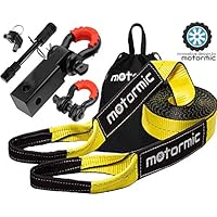 motormic Tow Strap Recovery Kit - 3" x 30ft (30,000 lbs.) Rope + 2" Shackle Hitch Receiver + 5/8" Locking Pin + 3/4" D Ring Shackles with Safety Ring + Heavy Duty Bag - Off Road Pick Up Towing
