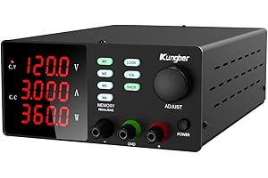 Kungber DC Power Supply Variable with Memory, 120V 3A Adjustable Switching Regulated DC Bench Linear Power Supply with Memory Recall and Output Disable Button 4 Digits Display and Alligator Leads