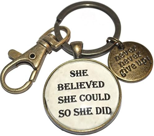 Magneticprintsrus She believed she could so she did, quote, keychain with never give up charm