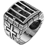 Men's Stainless Steel Cage Alien Skull Cross Ring Band Large Vintage Fashion Gothic Biker Silver Black