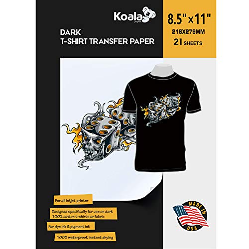 21 Sheets Iron-On Dark T Shirt Transfer Paper 8.5x11 inch Compatible with All Inkjet Printer