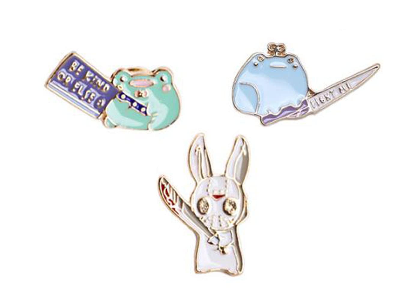 3Pcs Rabit Frog with Knife Enamel Brooch Pin Cute Animal Lapel Pin Cartoon Letters Badges Backpack Clothes Hat Decorations