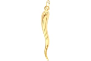 Ioka - 14K Yellow Gold Cornicello Italian Horn 45MM Charm Large Size Good Luck Pendant For Necklace or Chain
