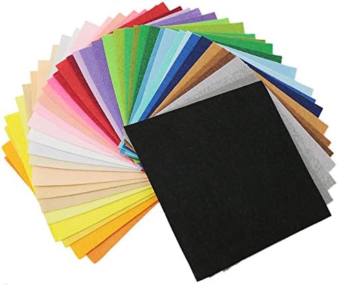Felt Fabric, Waykino 6 x 6 Inches Pack Soft Felt Square Sheets Assorted Color Patchwork Sewing DIY Craft 1mm Thick 40 Pieces