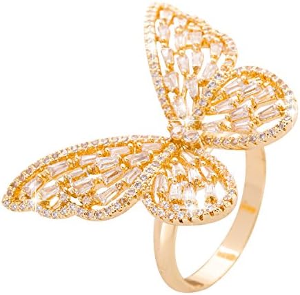 NAWAY Fashion White Rose Gold Plated Cut CZ Crystal Jewelry Wedding Engagement Flying Butterfly Ring for Women