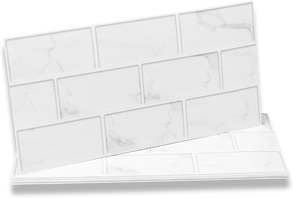 Fantasnight White Tile Stickers 30x15cm 12Pcs Peel and Stick Waterproof