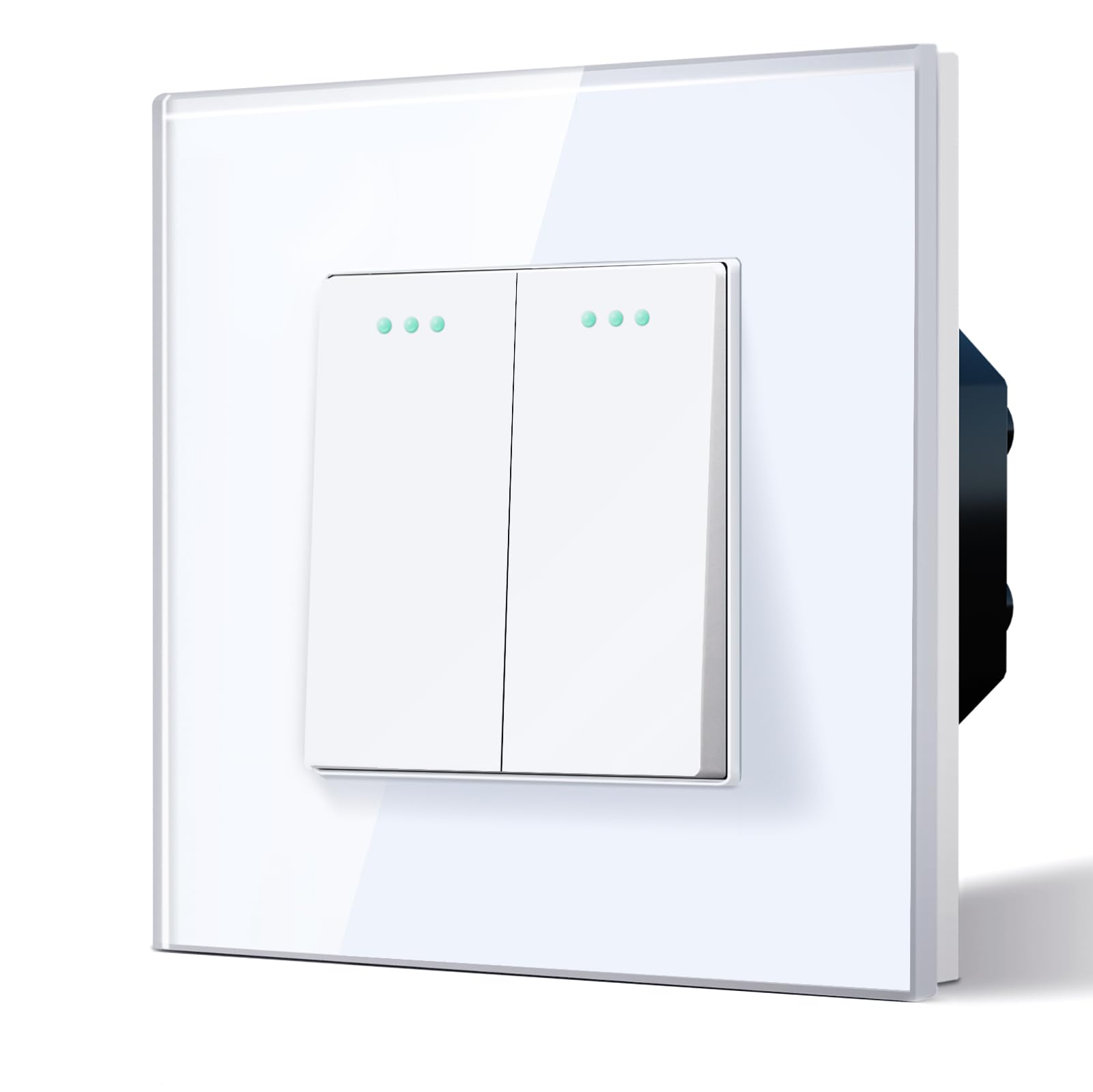 BSEED Electrical Wall Light Switch,Rocker Button wih LED Backlight,10A Toggle On/Off,Glass faceplate, Horizontal & Vertical Mounting,2 Gang 1 Way,86mm White