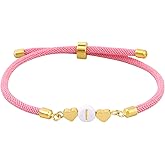 SUMMER LOVE Multicolor Letter Initial Bracelet for Women Love Heart Cute Jewelry Gift Ideas for Girlfriend Daughter Mom Grandma On Birthday Christmas (I, Pink)