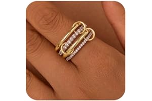 Moiegouct 14K Gold Interlocking Stackable Rings for Women – Silver Gold Stack Ring Set with CZ, Two Tone Interlocked Stacked Ring, Multi-layer Statement Ring Jewelry