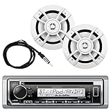 Great New KMR-D362BT Kenwood Marine Boat Yacht Outdoor Bluetooth Stereo CD MP3 Player USB IPod IPhone Pandora AM/FM Reciver, 2 X Kenwood 6.5 Inch Waterproof Speakers Enrock Antenna - Marine Audio Kit