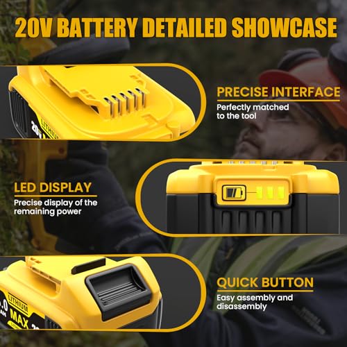 YPLFanHand Replacement for Dewalt 20V Battery: 8.0Ah Li-ion Battery Compatible with Dewalt Battery 20v Max DCB102 DCB104 DCB118 DCB115 DCB118 DCB200 DCB201 DCB206 DCB207 DCB204 DCB203 (2-Packs)