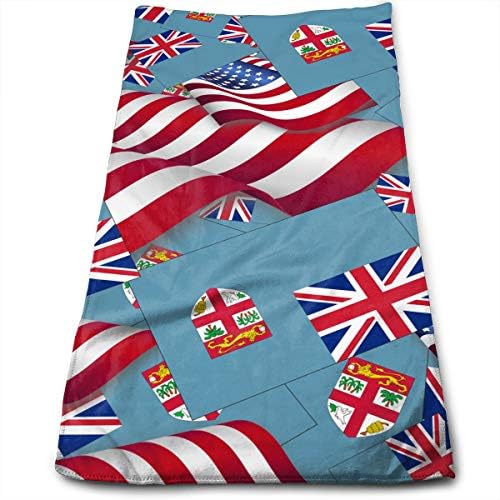 AZOULA Fiji Flag with America Flag Face Hand Towels Microfiber Sport Towels for Sports, Hair Care, Cosmetology, Cleaning, Furniture Makeup Removing Cloths Fast Drying 27.5 X 12 Inch.