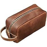 Toiletry Bag for Men or Women, Full Grain Leather Handcrafted Dopp Kit, Vintage Travel Leather Toiletry Travel Pouch, Large Cosmetic Bathroom Travel Shaving Bag, Fully Lined with Cotton Fabric