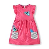 Fiream Girls Summer Casual Dresses Cotton Short Sleeves Flower Dresses