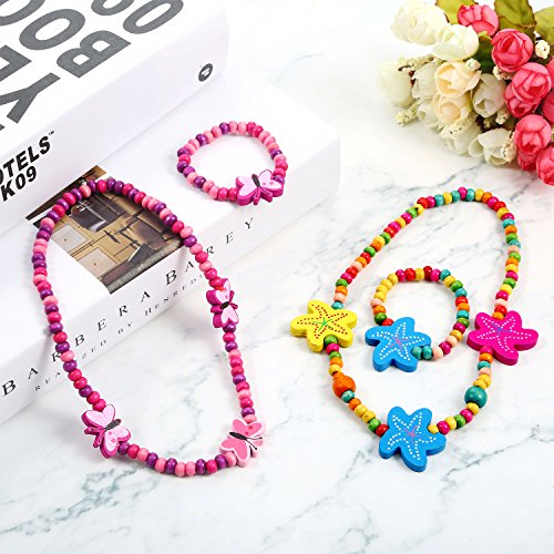 image for Bememo 10 Pieces Colorful Wooden Jewelry Collections Little Girl Party