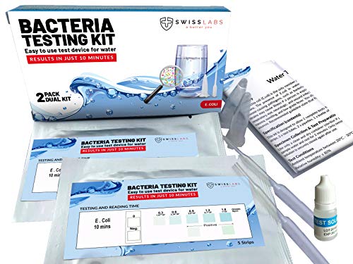 Swiss Labs Test Kit for Bacteria (E-Coli) in Water, Easily Check For Harmful Coliforms with Results in 10 Minutes And No Lab Analysis Required (2 pack)