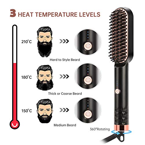 Mennyo Peine Eléctrico para Cabello de Barba para Hombres, Plancha de Barba Caliente, Cepillo Alisador de Barba Pelo Calentar Rápido de 30s y Temperaturas Ajustables, Oro Rosa Negro