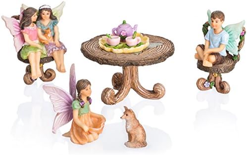 Joykick Fairy Garden Bistro Kit - Miniature Hand Painted Figurine Statues with Accessories - Set of 11pcs for Your House or Lawn Decor