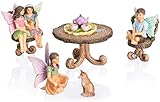 Joykick Fairy Garden Bistro Kit - Miniature Hand Painted Figurine Statues with Accessories - Set of 11pcs for Your House or Lawn Decor