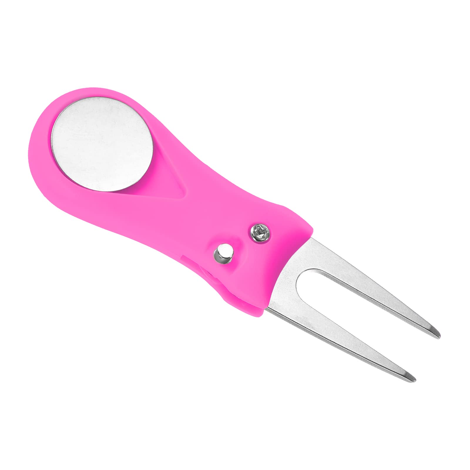 PATIKIL Golf Divot Tool, Foldable Repair Fork with Button Ball Marker Training Accessory for Golf Sport, Pink