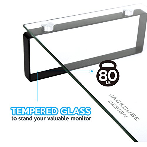 JackCubeDesign Tempered Glass Monitor Stand Computer Desktop Laptop Riser Holder Shelf Notebook Organizer with Black Steel Support(23.43 x 10.87 x 4.53 inches)-:MK315A