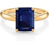 Gem Stone King 10K Yellow Gold Gemstone Birthstone Solitaire Engagement Ring | 9X7MM Emerald Cut | Wedding Anniversary Promise Gold Ring For Women | Available In Size 5, 6, 7, 8, 9