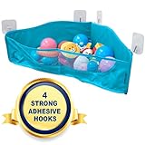 Bath Toy Organizer - 4 Strong Suction Cups - Bathtub Toys Holder Storage Net - Corner Shower Caddy Bag for Kids - Bathroom Mesh Hammock for Baby Boys and Girls (Light Blue)