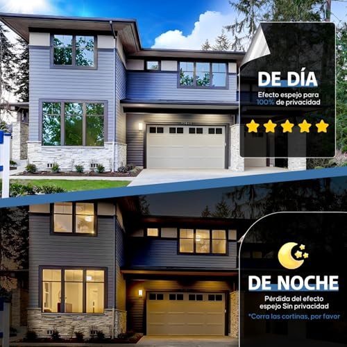 Película de Ventana,Vinil para Ventana Bloquea Calor Anti-UV Protector, Película Aluminio Vidrio Adhesiva Privacidad Espejo Unidireccional para Sala Cocina Oficina Hogar (Negro y Plata, 90X500 CM)