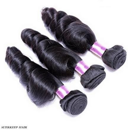 Suerkeep 8A Brazilian Virgin Loose Wave Human Hair Bundles Crochet Double Strong Weft Loose Wave Bundles Deals (10 12 14,Natural Color)