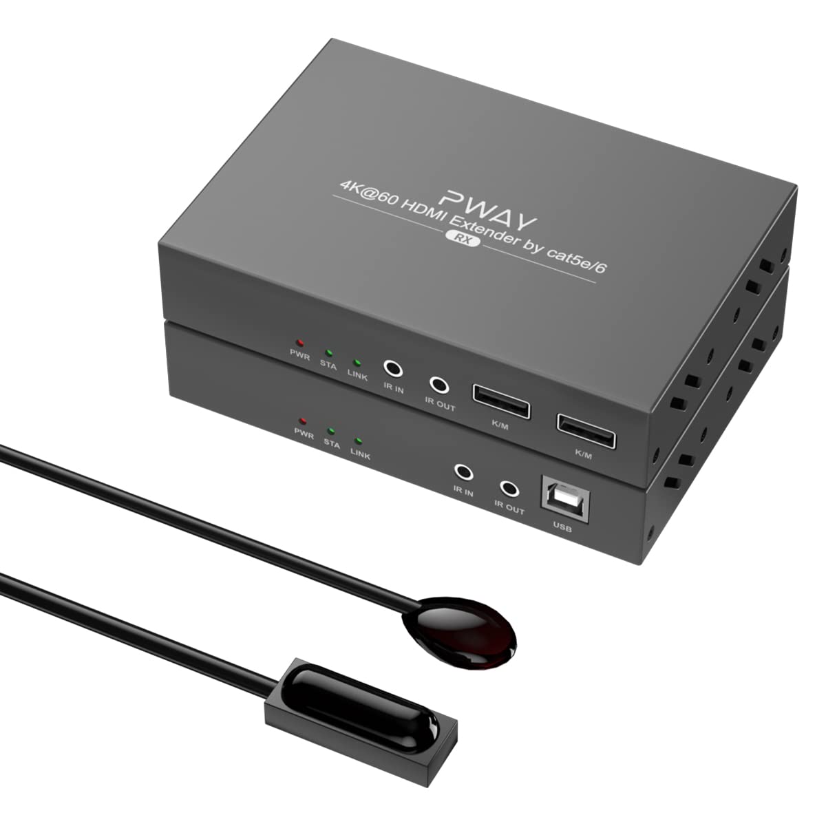 PWAY HDMI Extender 4K@60Hz Transmission 100m Through Cat5e/6/7/8 Network Cable, Support KVM Control, IR Remote Control, Local Loop-out Function