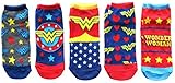 DC Comics Wonder Woman Classic Juniors 5 Pack Low Cut Ankle Socks,Red/Blue,4-10