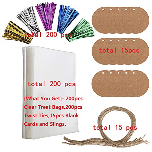 image for suyncyi 200 PCS Cellophane Treat Bags，Clear Candy Bags with 200 Twis